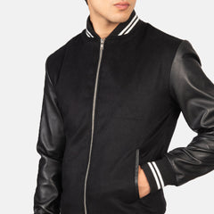 Harrison Hybrid Varsity Jacket In Black