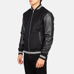 Harrison Hybrid Varsity Jacket In Black