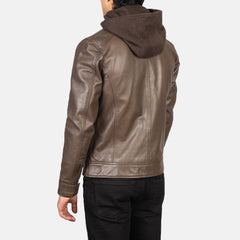 Hector Hooded Leather Biker Jacket In Brown