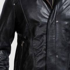 Highschool Hooded Leather Jacket In Black