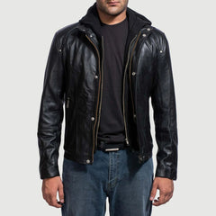 Highschool Hooded Leather Jacket In Black