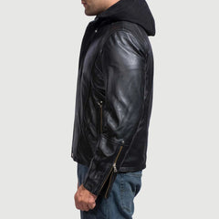 Highschool Hooded Leather Jacket In Black