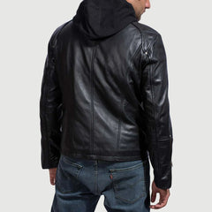 Highschool Hooded Leather Jacket In Black
