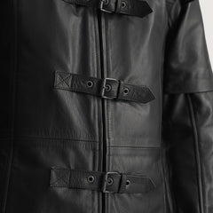 Huntsman Hooded Leather Trench Coat In Black