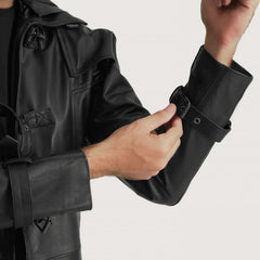 Huntsman Hooded Leather Trench Coat In Black