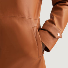 Infinity Leather Coat In Tan Brown