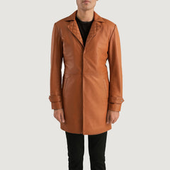 Infinity Leather Coat In Tan Brown