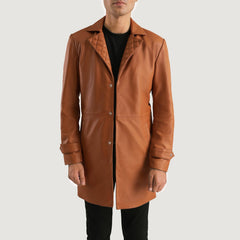Infinity Leather Coat In Tan Brown