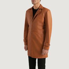 Infinity Leather Coat In Tan Brown