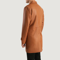 Infinity Leather Coat In Tan Brown