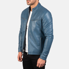 Ionic Biker Jacket Made From Blue Leather