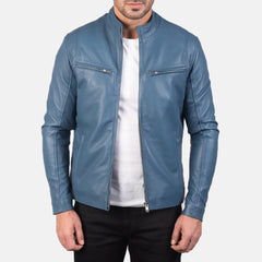 Ionic Biker Jacket Made From Blue Leather