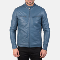 Ionic Biker Jacket Made From Blue Leather