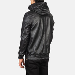 Kenton Hooded Pullover Jacket In Black Leather