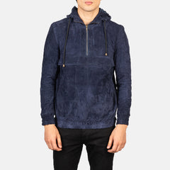 Kenton Hooded Pullover Jacket In Blue Suede