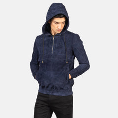 Kenton Hooded Pullover Jacket In Blue Suede