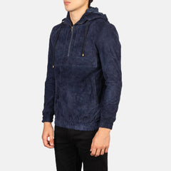 Kenton Hooded Pullover Jacket In Blue Suede