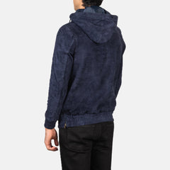 Kenton Hooded Pullover Jacket In Blue Suede
