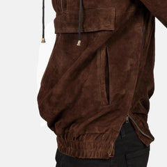 Kenton Hooded Pullover Jacket In Mocha Suede