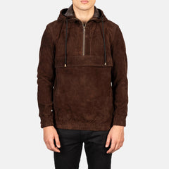 Kenton Hooded Pullover Jacket In Mocha Suede