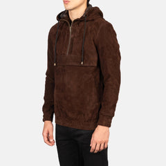 Kenton Hooded Pullover Jacket In Mocha Suede