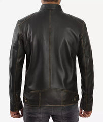 Men's Tall Distressed Brown Leather Jacket in Biker Style