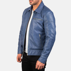 Lavendard Biker Jacket Made From Blue Leather