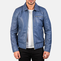 Lavendard Biker Jacket Made From Blue Leather