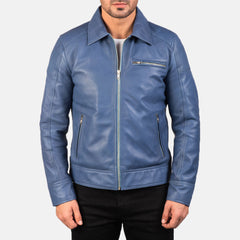 Lavendard Biker Jacket Made From Blue Leather