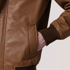 Lester Leather Bomber Jacket In Tan