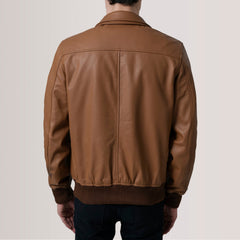 Lester Leather Bomber Jacket In Tan