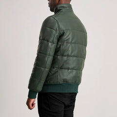 Lucas Puffer Bomber Jacket Made From Green Leather
