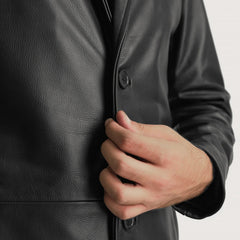 Mateo Single Breasted Leather Coat In Black