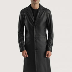 Mateo Single Breasted Leather Coat In Black