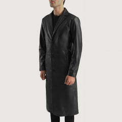 Mateo Single Breasted Leather Coat In Black