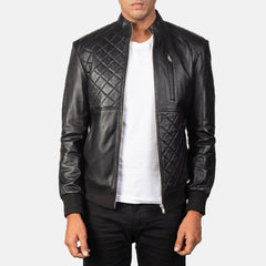 Moda Leather Bomber Jacket In Black