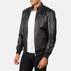 Moda Leather Bomber Jacket In Black