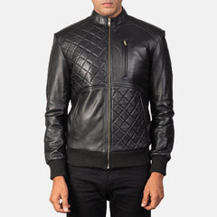 Moda Leather Bomber Jacket In Black