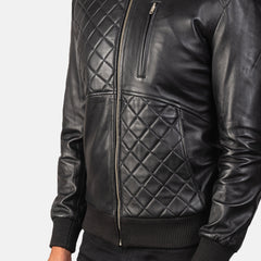 Moda Leather Bomber Jacket In Black