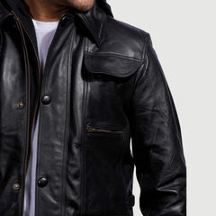 Moulder Hooded Leather Jacket In Black