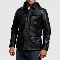 Moulder Hooded Leather Jacket In Black