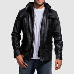 Moulder Hooded Leather Jacket In Black