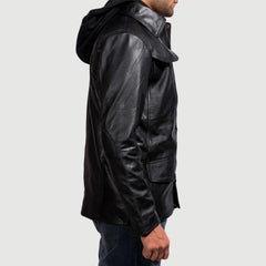 Moulder Hooded Leather Jacket In Black