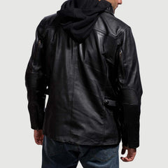 Moulder Hooded Leather Jacket In Black