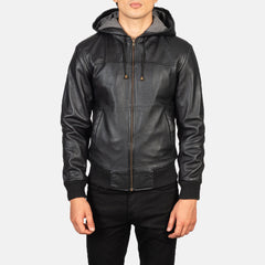 Nintenzo Hooded Leather Bomber Jacket In Black