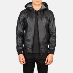 Nintenzo Hooded Leather Bomber Jacket In Black