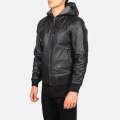 Nintenzo Hooded Leather Bomber Jacket In Black