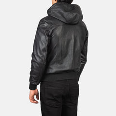 Nintenzo Hooded Leather Bomber Jacket In Black