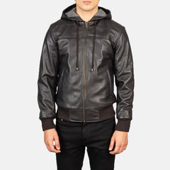 Nintenzo Hooded Leather Bomber Jacket In Brown