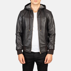 Nintenzo Hooded Leather Bomber Jacket In Brown